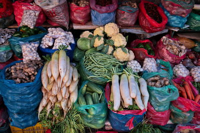 Market in kathmandu, nepal with various colorful vegetables