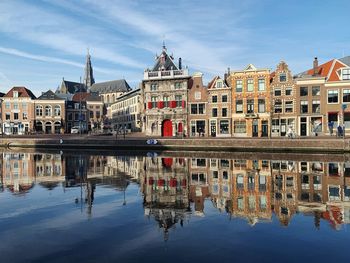 Reflection of buildings in lake