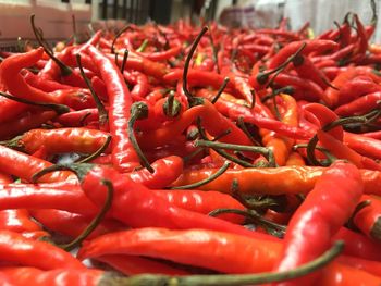 Close-up of red chili peppers for sale in market