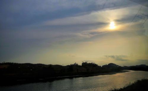 Scenic view of lake against sky at sunset