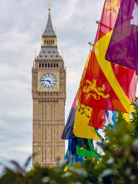 Low angle view of flag against sky