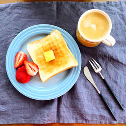 High angle view of breakfast on table