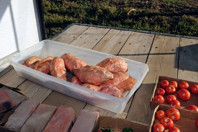 High angle view of breakfast on table