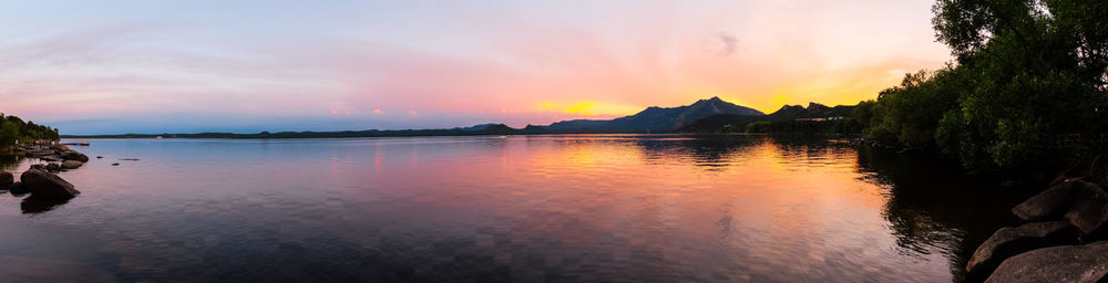 Scenic view of lake against sky during sunset