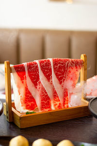 Close-up of strawberries on table