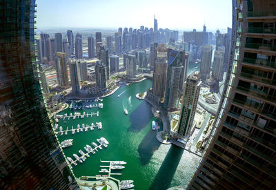 High angle view of city buildings