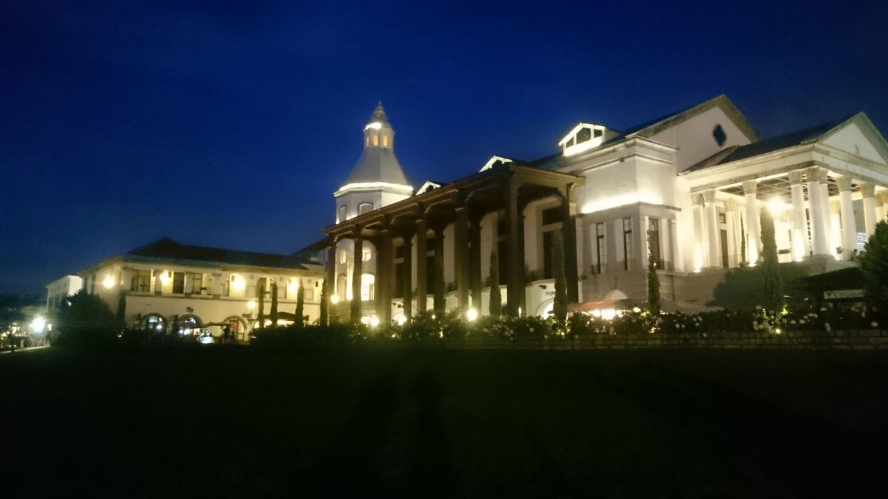 building exterior, architecture, built structure, illuminated, night, religion, church, window, place of worship, spirituality, low angle view, facade, dark, dome, blue, glowing, history, sky, outdoors, spire, lit, exterior, no people, tourism, high section