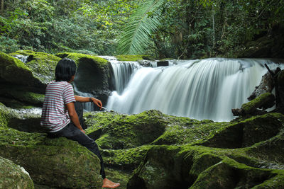 Scenic view of waterfall in forest