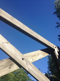 Low angle view of built structure against clear blue sky
