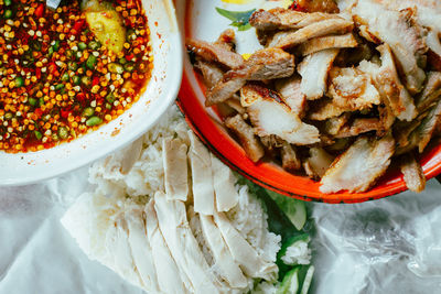 High angle view of food in plate