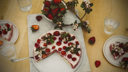 High angle view of fruits on table