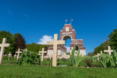 Historic building of memorial of thiepval against blue sky