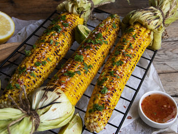High angle view of food on table