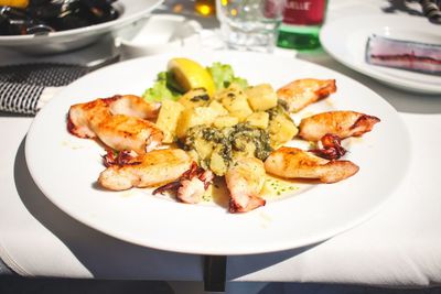 Close-up of food in plate on table