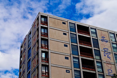 Low angle view of modern building against sky