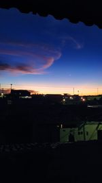 Silhouette buildings against sky at sunset