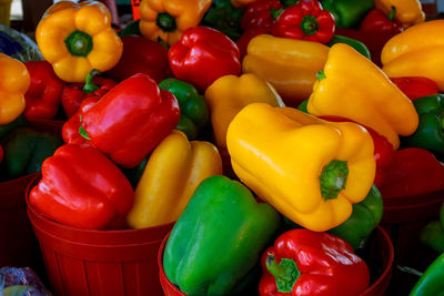 Full frame shot of bell peppers for sale at market