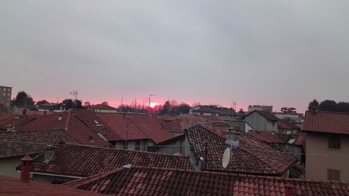 High angle view of houses against sky