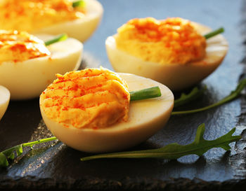 Close-up of served food in plate