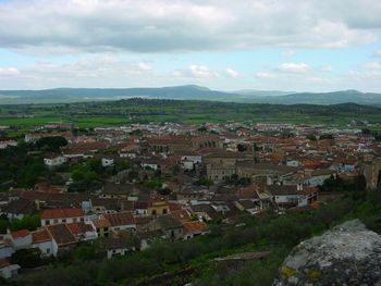 High angle view of townscape against sky