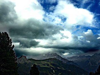 Scenic view of mountains against cloudy sky