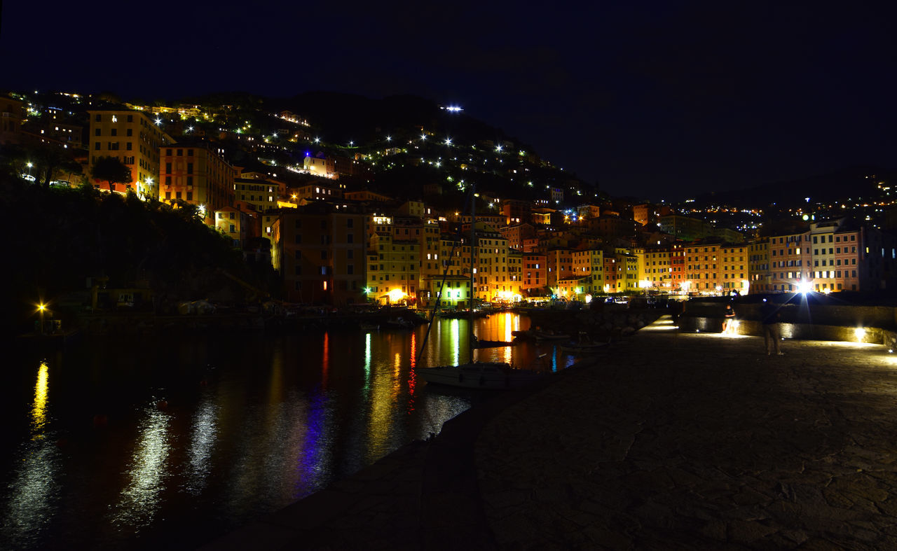 ILLUMINATED BUILDINGS IN CITY AT NIGHT