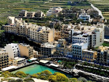 High angle view of buildings in city