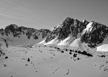 Scenic view of snow mountains against clear sky