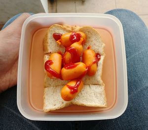 High angle view of breakfast in plate