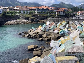 Modern art on the rocks of the llanes dike