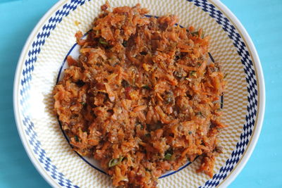 High angle view of food in plate