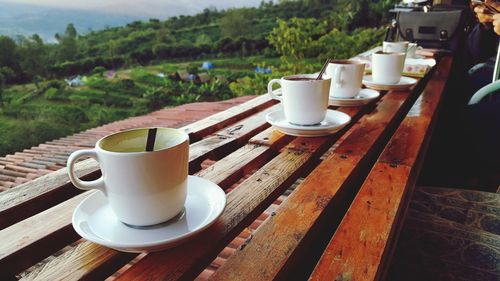 Close-up of coffee cup on table