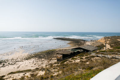 Scenic view of beach against clear sky