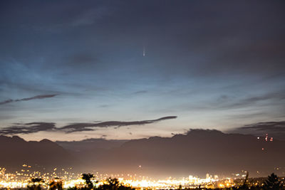 Silhouette buildings against sky at night