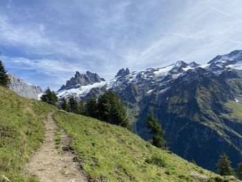 Scenic view of snowcapped mountains against sky