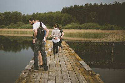 Woman standing in lake