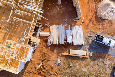 High angle view of abandoned boat