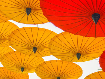 Full frame shot of sunshades decorations against clear sky