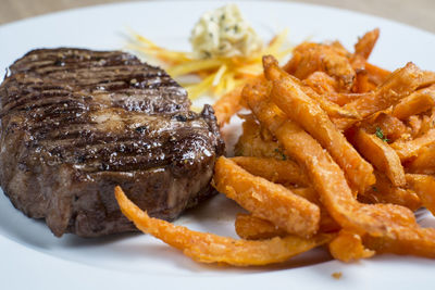 Close-up of meat served in plate