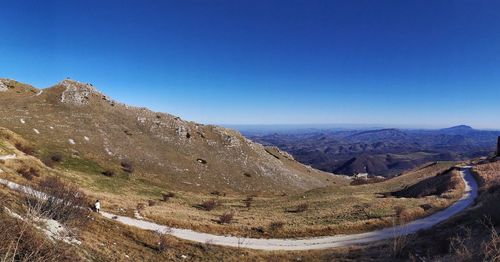 Scenic view of landscape against clear blue sky