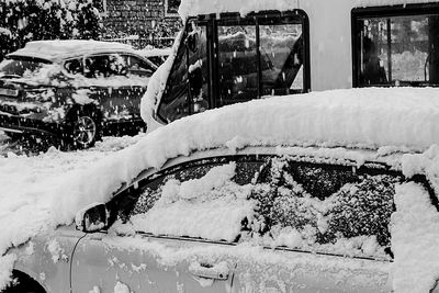 High angle view of snow covered wall