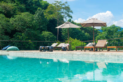 View of swimming pool against trees