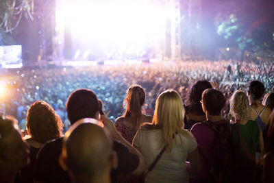 Crowd at music concert at night