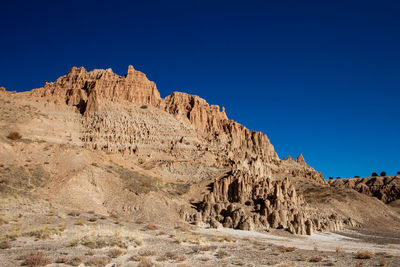 Scenic view of rocky mountains against clear blue sky