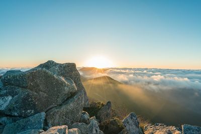 Scenic view of mountains against clear sky