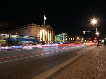 Light trails on city street at night