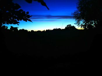 Silhouette trees in forest against sky at sunset