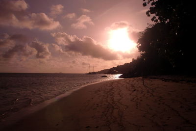 Scenic view of beach against sky during sunset