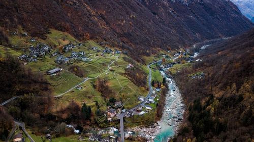 High angle view of river along trees