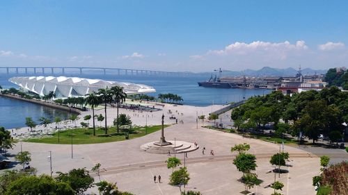 View of museu do amanhã against cloudy sky